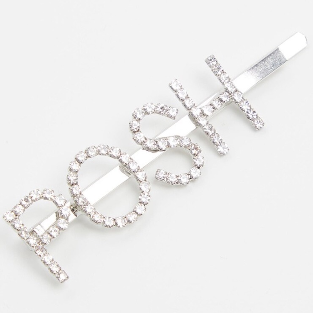Silver Diamante Posh Slogan Hair Slide